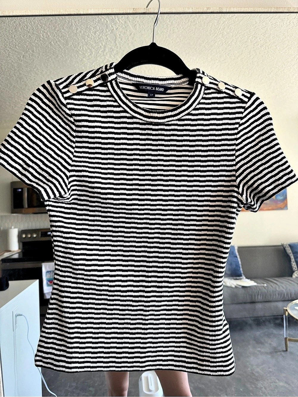 Veronica Beard Mayer Striped Top Black & White Size Small